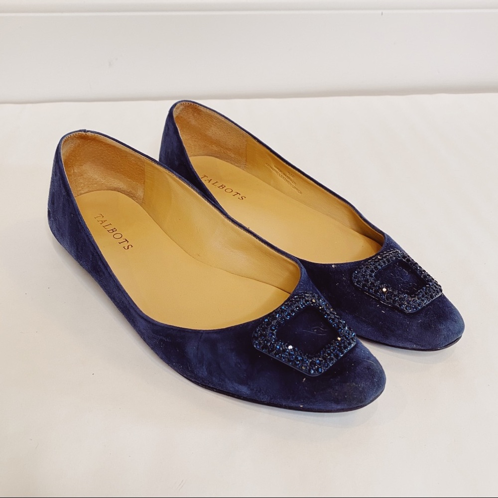 TALBOTS navy blue suede flat